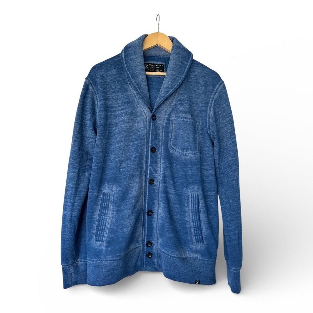 Marc Ecko Cut & Sew Blue Distressed Cardigan Eclectic Grandpa Sweater Size‎ L - Picture 2 of 4